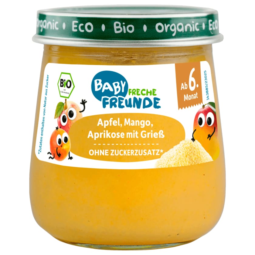 Freche Freunde Bio Baby Apfel Mango Aprikose Grieß Früchtebrei 120g